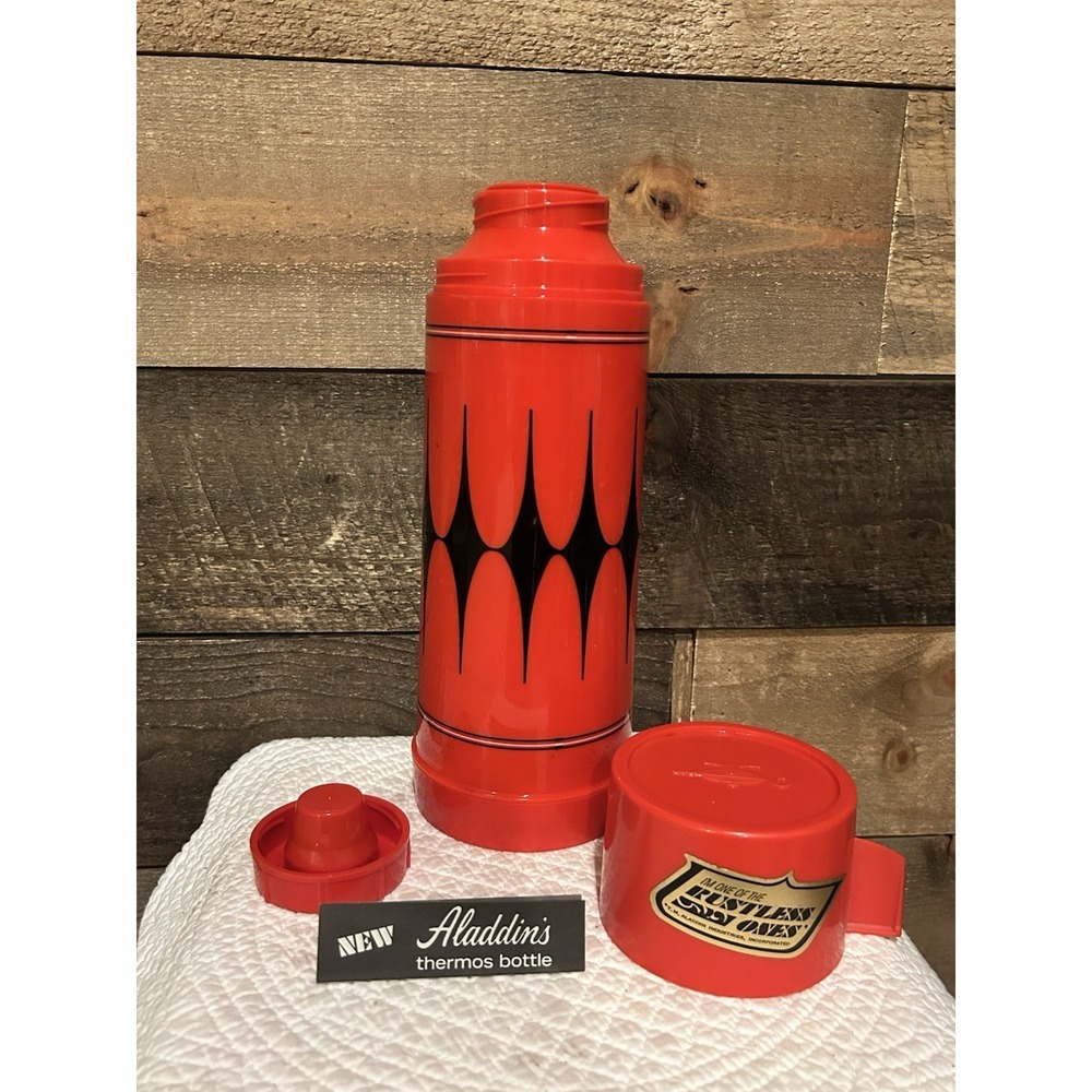 Vintage ALADDIN Red and Black VANGUARD THERMOS No. #30 Lux-On Stopper